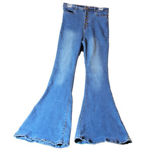 Skinny Fries Jeans Juniors 15 Blue‎ Flare Super High Rise Stretch Y2k Trendy EUC
